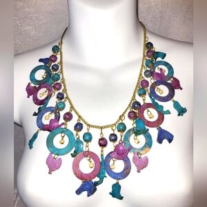 Vintage 70's Multicolored Metal Western  Necklace